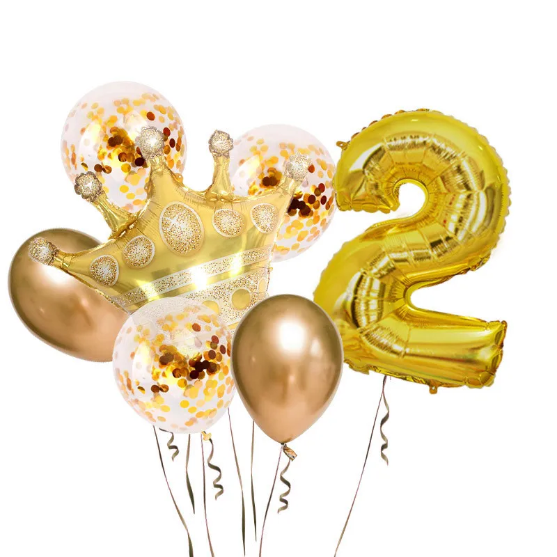 Hot sale Gold Crown Confetti Numbers Birthday  Party Decoration Aluminum Balloon Set