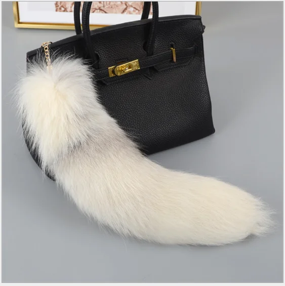 Top fashion lovely design wholesale natural white fox tail / fairy real fox fur tail keychain