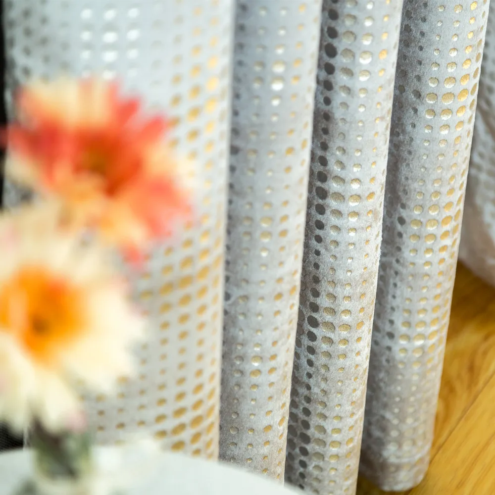 High ceiling 3D metallic printed velvet curtain silver shinning dot warm keep blind shade eyelets curtain