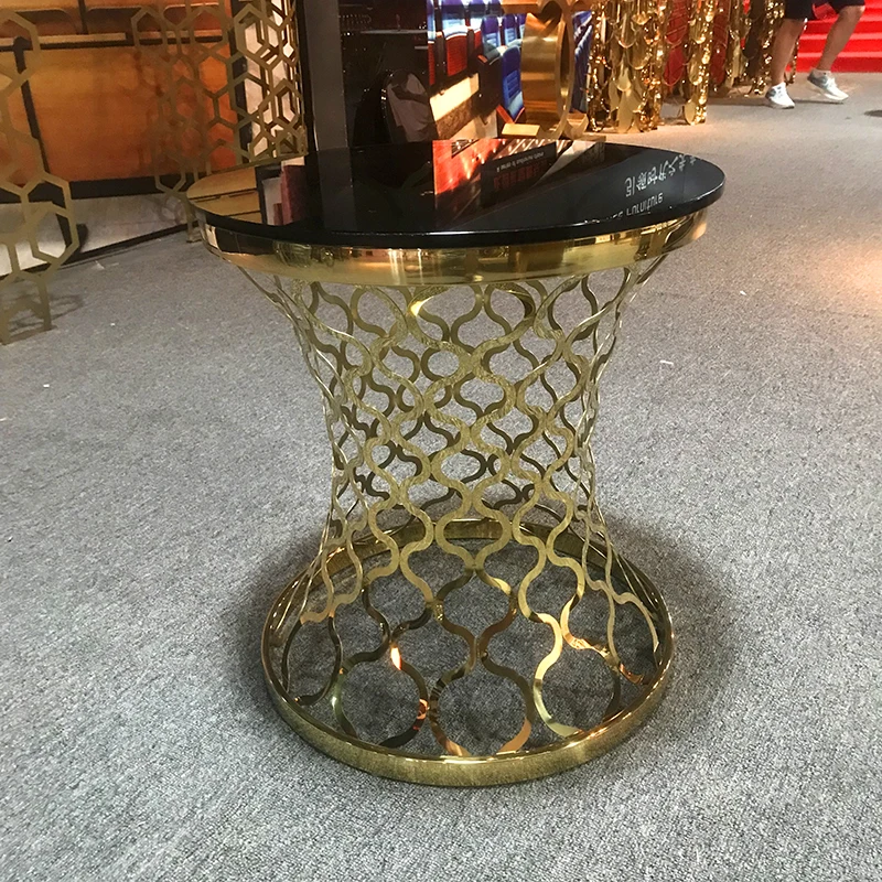 Custom metal pedestal round hotel modern bedroom living room black gold marble top side table