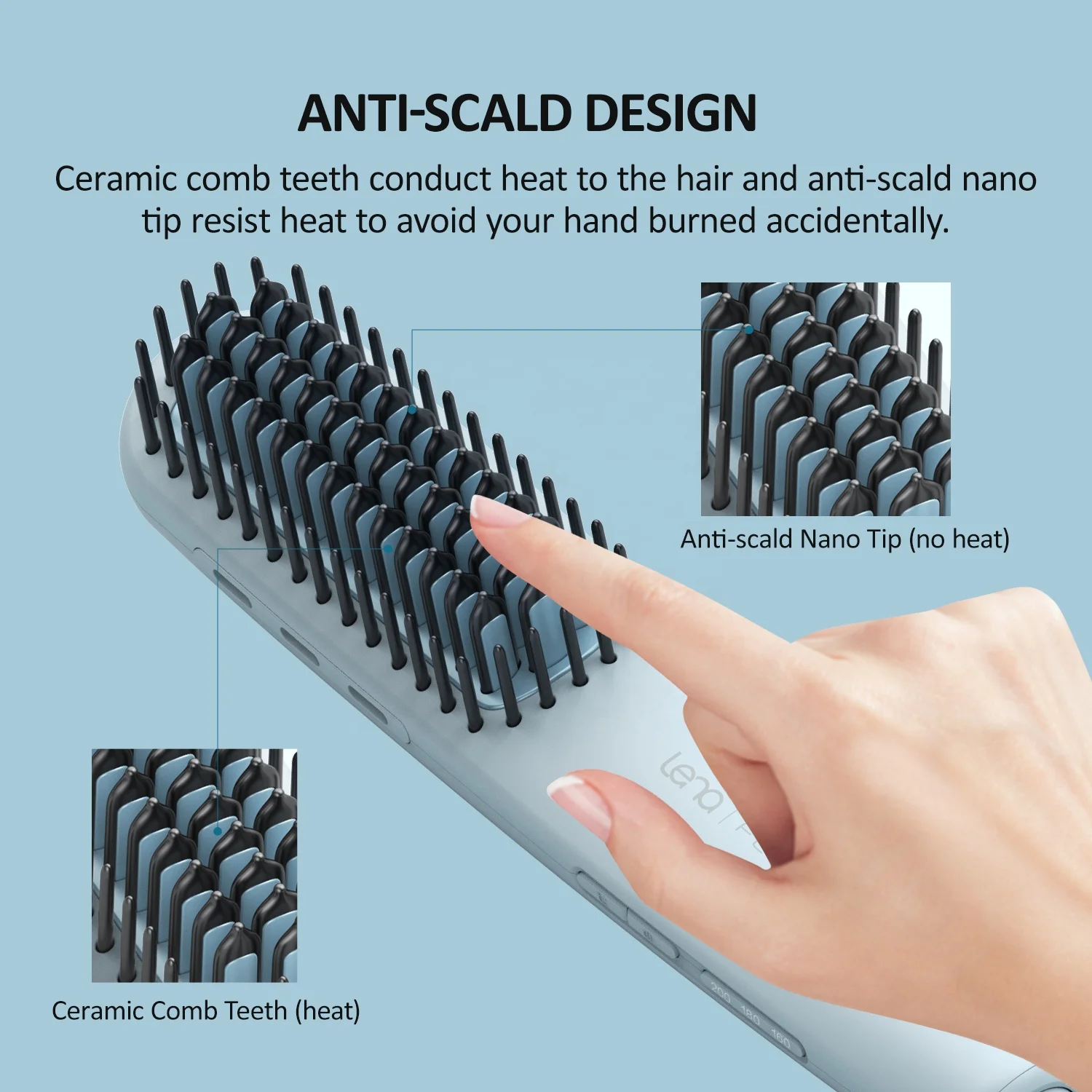 Lena Anti-scald Ionic Mini Ceramic Electric Hair Brush Combs Straightener Portable Hair Straightener Comb for Travel