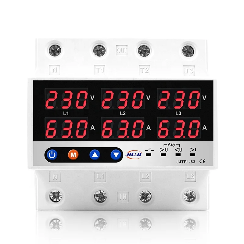 Three Phase Digital Dual Display 220VAC Adjustable  Under Overvoltage Current Overload Protector Protection Home Appliance Relay