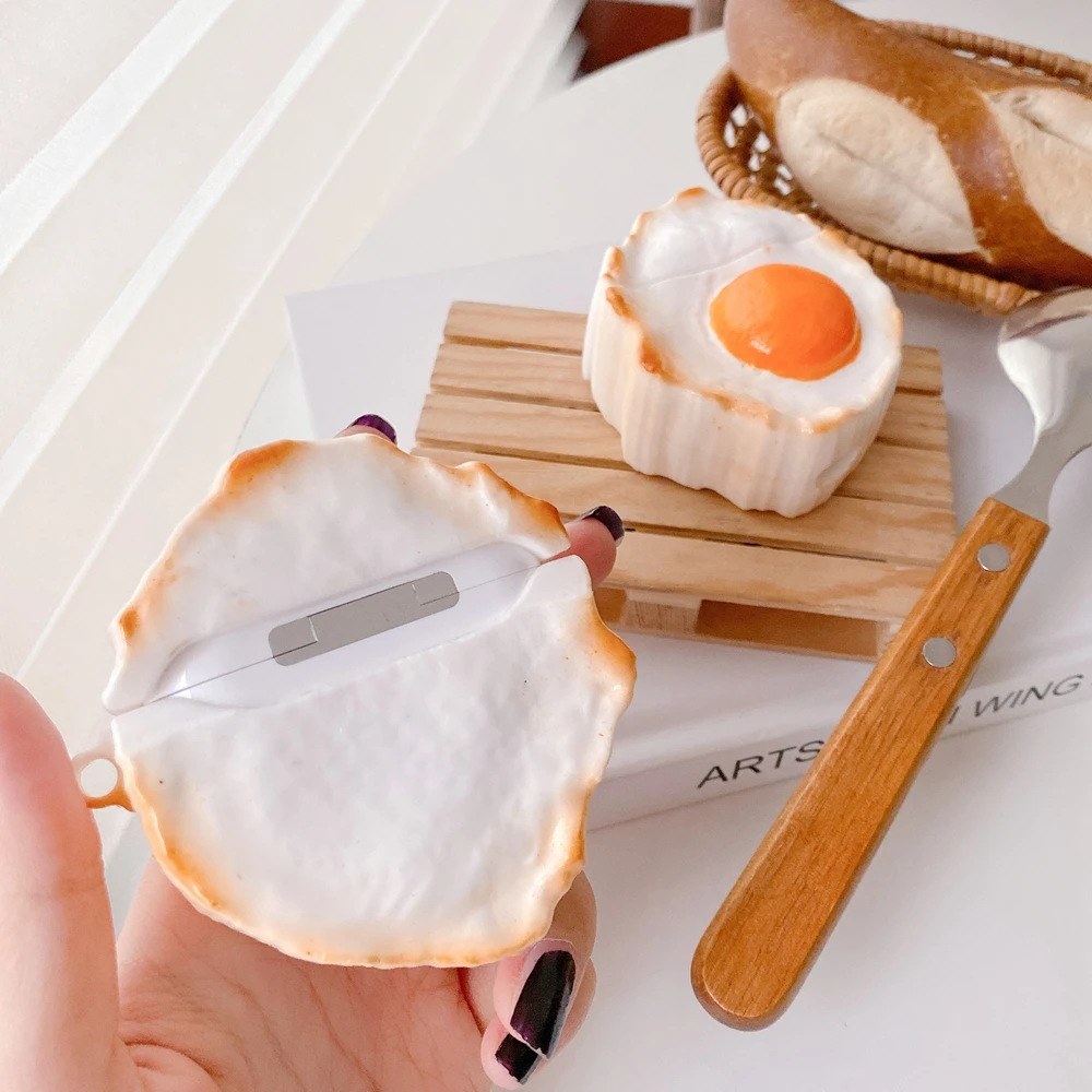  Hot Sale 3D Cartoon Fried Egg Design Earphone Case with Keychain for Airpods Pro Creative Cute Food Style Cover