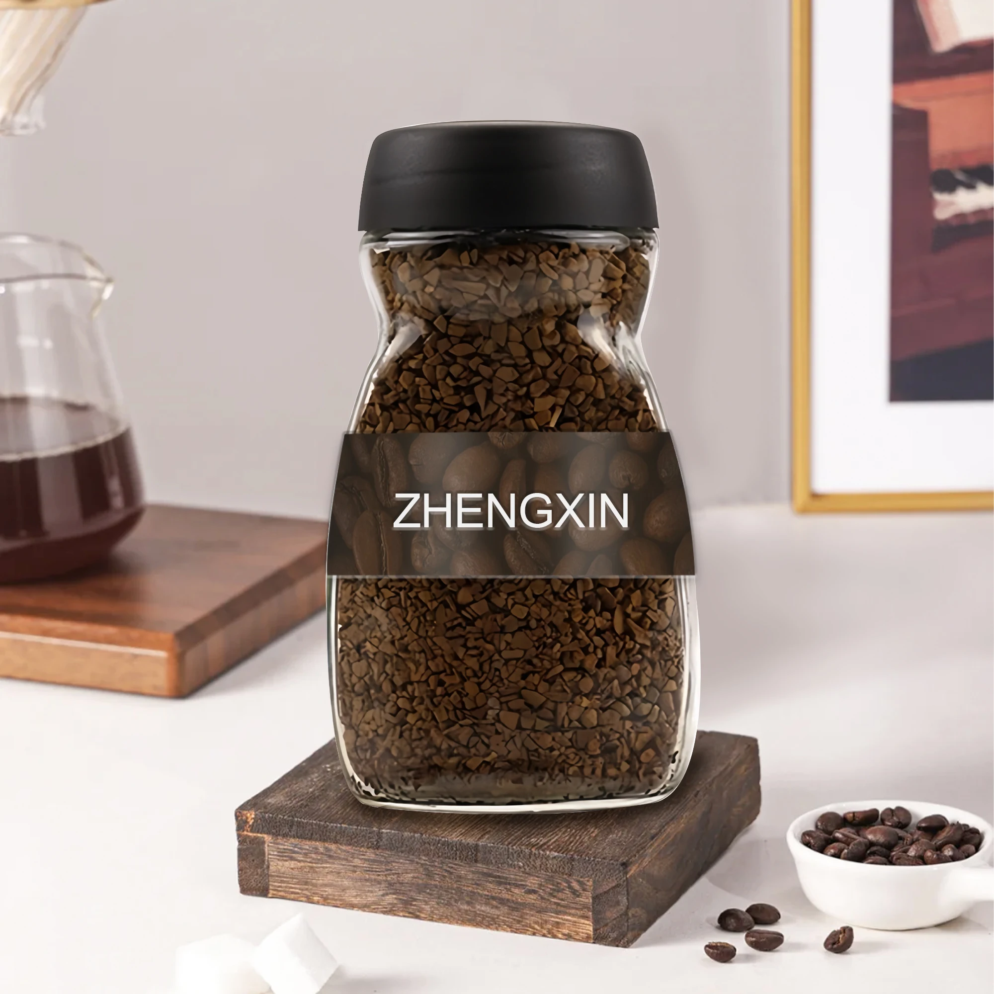 Wholesale instant coffee glass jar 200ml 400ml vacuumized glass sealed coffee jar with lid