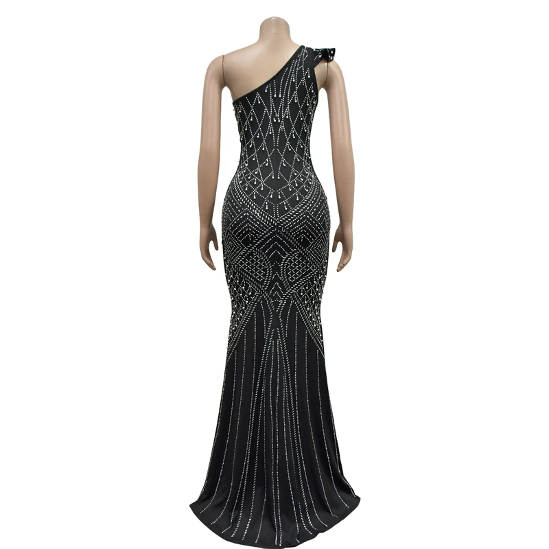 luxury pearls rhinestone beaded one shoulder sleeveless evening party dress 2024 floor length ball gown for women with pearls