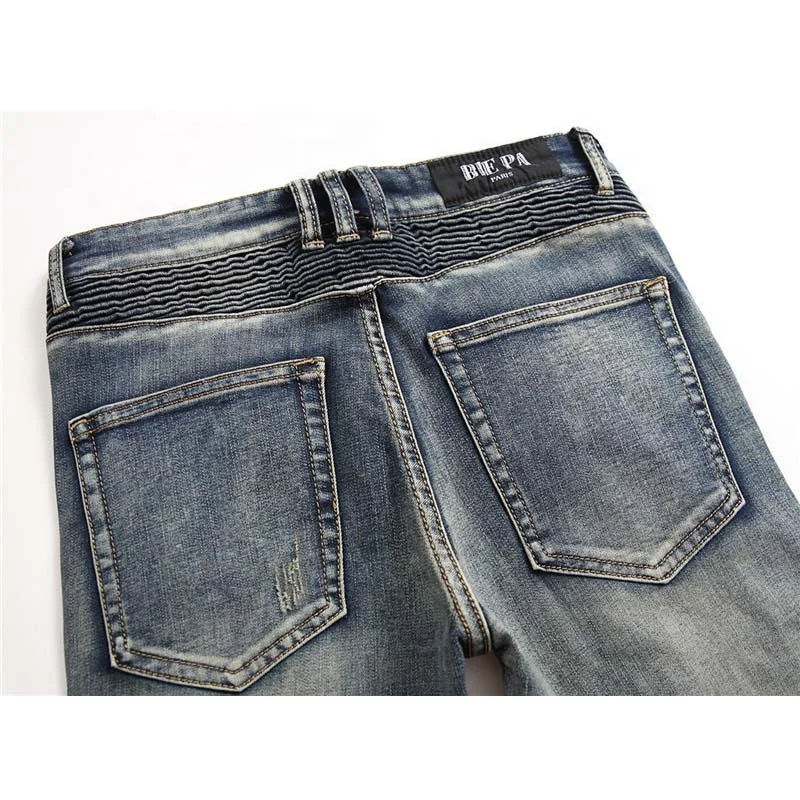 High Quality Custom Logo Vintage Men Jeans Skinny Hip Hop Ripped Stretch Jeans Pants For Men