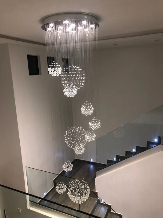 Wholesale new style elegant long spiral crystal ball rain drop round chandelier hotel modern crystal chandeliers