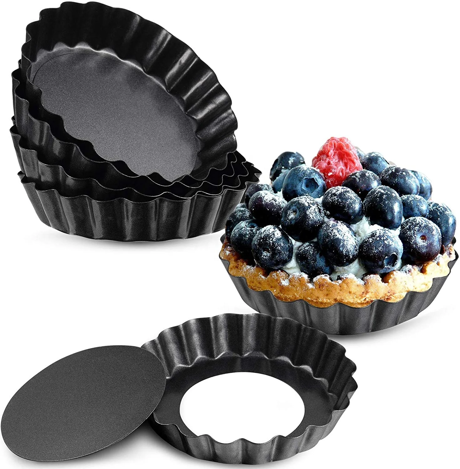 Baking Supplies Pie Pan Quiche Pans with Removable Bottom Egg Tart Molds Cookie Cake Pudding Mold Muffin Baking Cups Fruit Tart