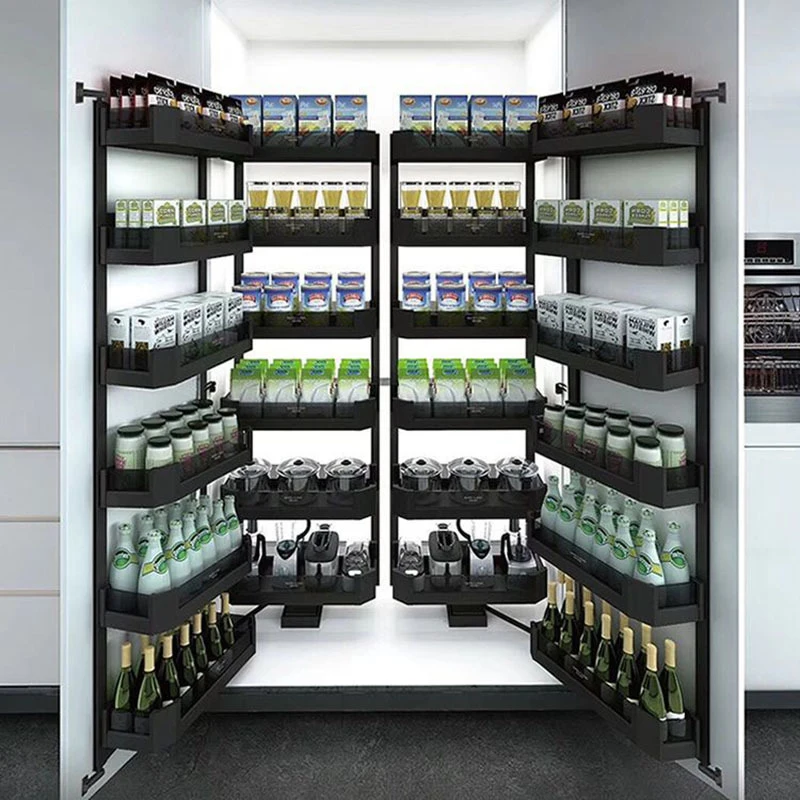 Kitchen Cabinet Accessories Pull Out Pantry Unit Black Aluminum Alloy Pantry Storage Units
