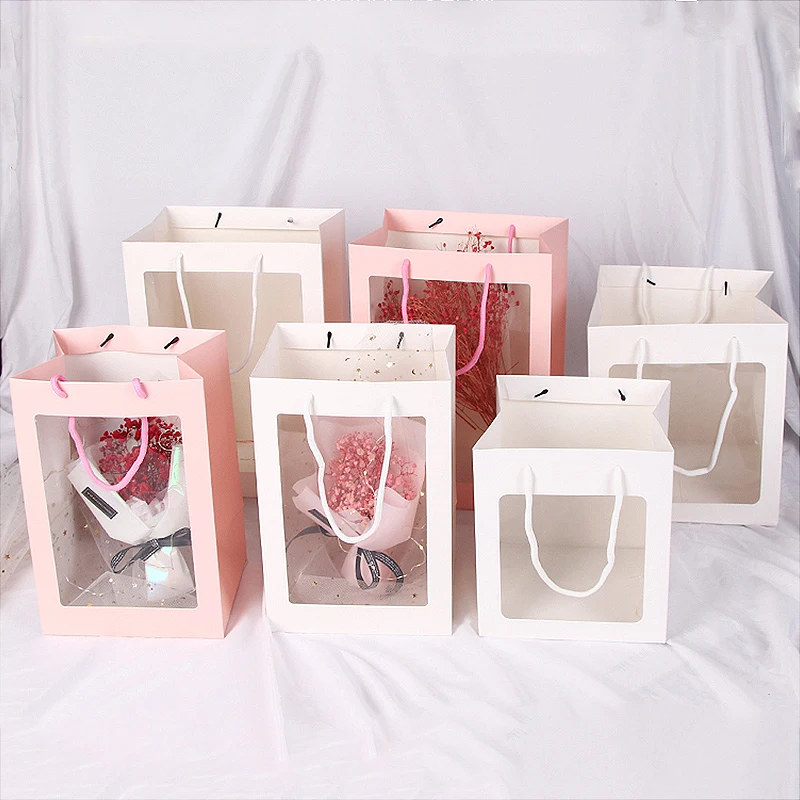 High Fashion Series Flower Packaging Waterproof Gift Bag Custom Packaging Boxes For Flower Bags With Window