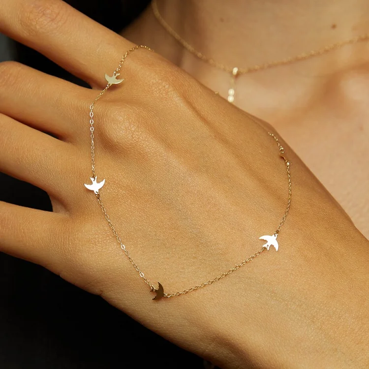 Cute station necklace for girls women accessories 14k gold sterling silver stacking love birds necklace