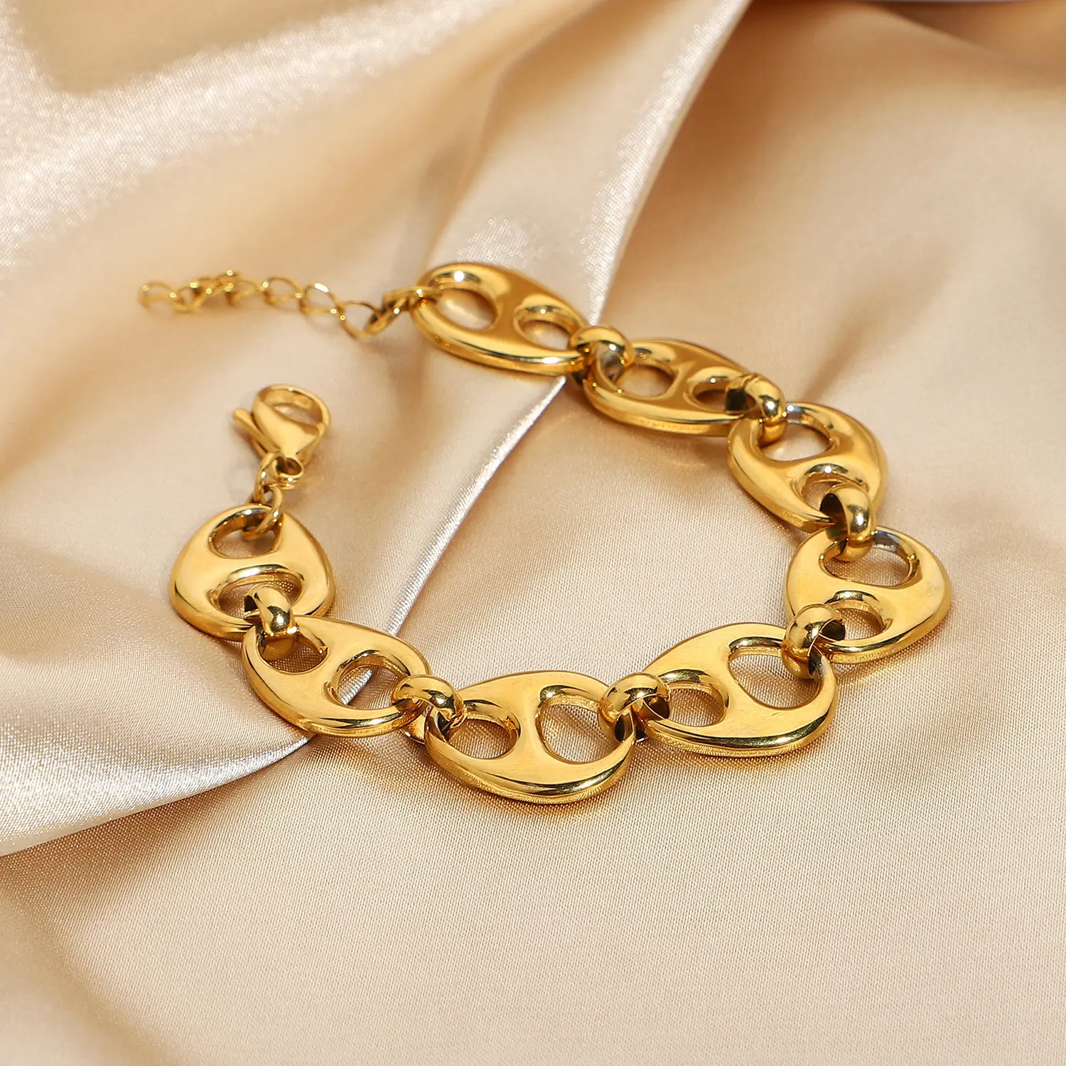 Punk Mariner Anchor Link Chain Chunky Bracelet 18K Gold Plated Stainless Steel Bracelet