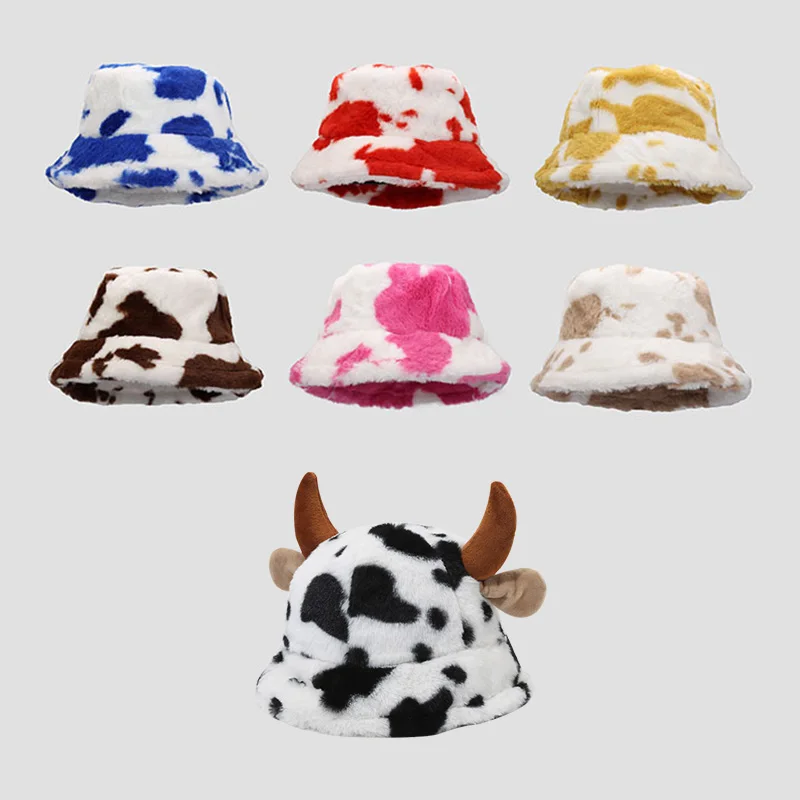 New Unisex Winter Cow Fisherman Bucket Hat Custom Designed for Outdoor Sports Sun Protection Fabric Printed Tape Pattern