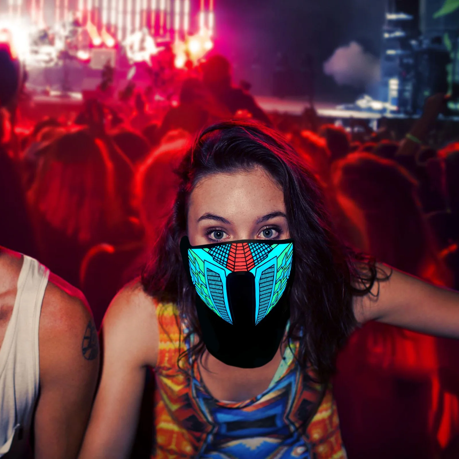 2024 Hot Selling PVC Mask with LED Butterfly Panel Lighting EL Sound Activated for Halloween Rave Party