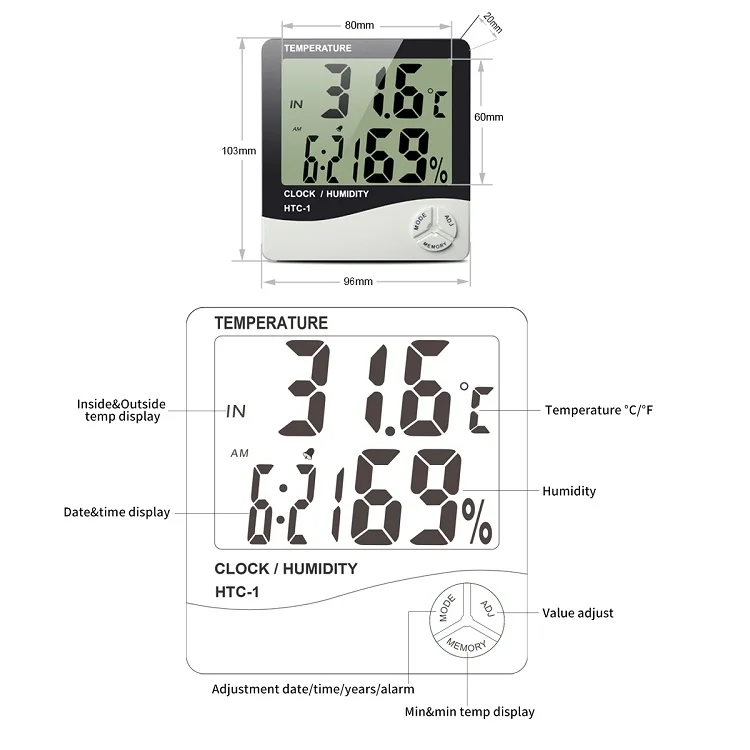 Hot Selling Large LCD Display Digital Household Thermometer for Indoor