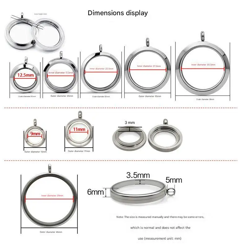 20mm/25mm/30mm Magnetic Closure Glass Floating Lockets Pendant Stainless Steel Living Memory Locket Jewelry
