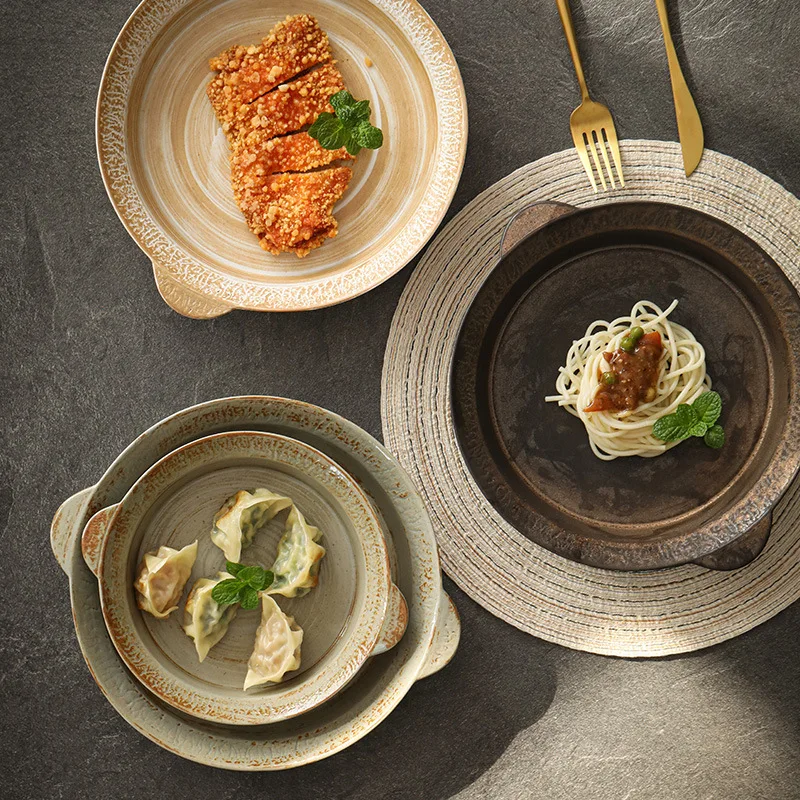 Light Luxury Deep Dish Tableware Creative Western Steak Spaghetti Dish Japanese Style Ceramic Plastic Patterned Plate Home Use