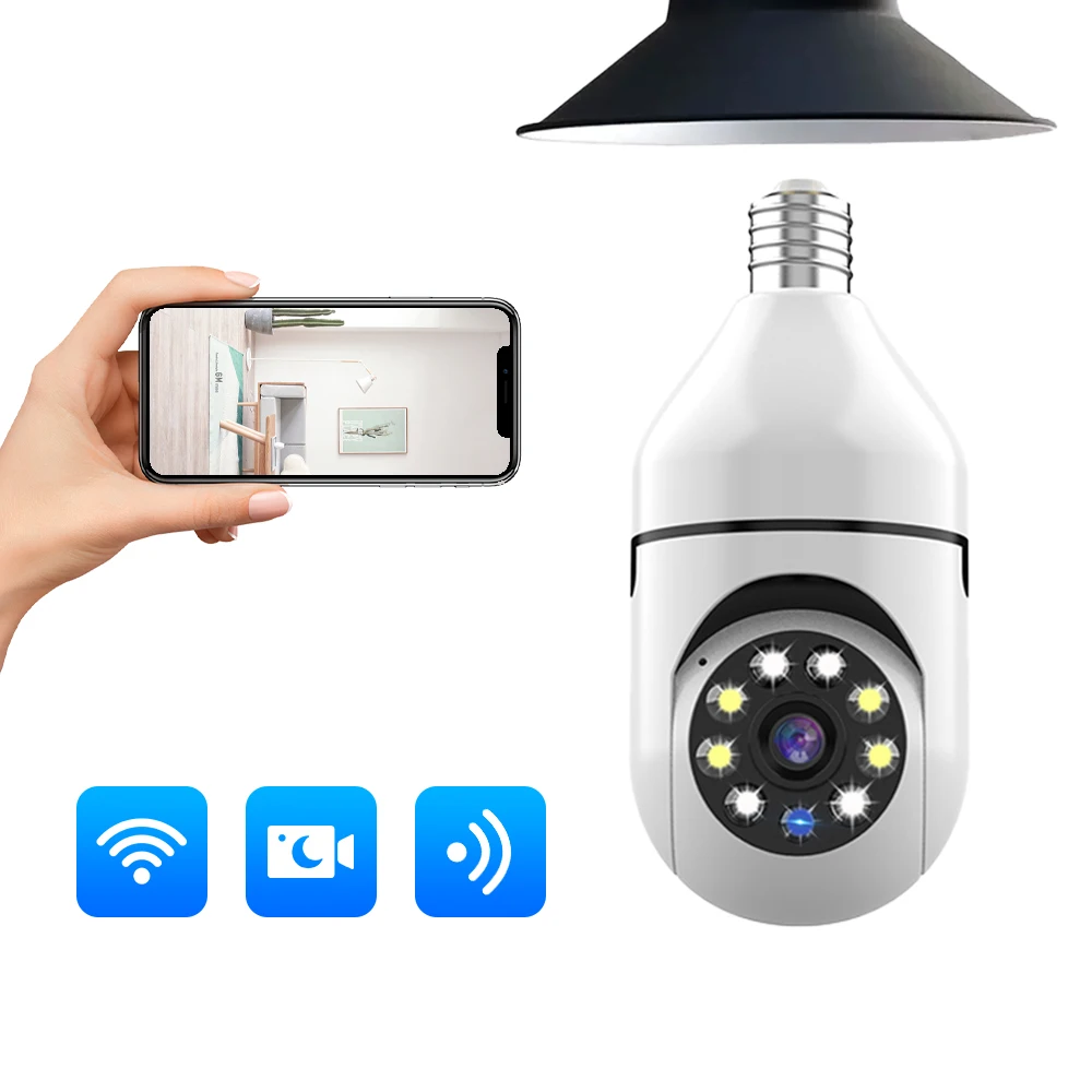 1080p High definition night vision wireless bulb lamp ptz camera auto tracking 360 degree wifi cctv security light bulb camera