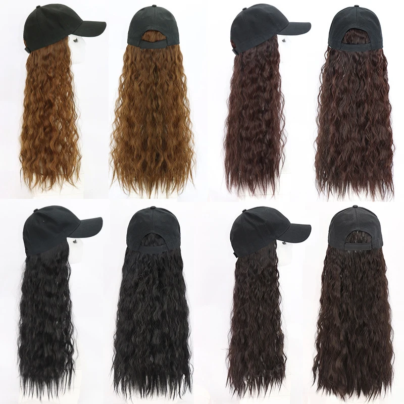 Оптовая продажа, индивидуальная женская шапка-парик, красивая длинная кудрявая бейсболка из смешанных человеческих волос