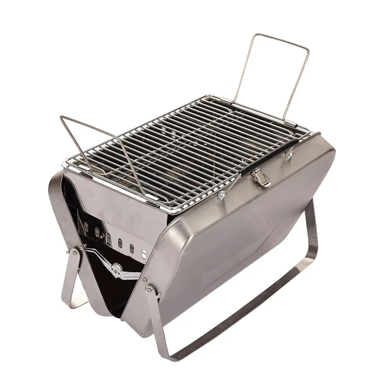 Custom Outdoor Mini Barbecue Grill Portable Briefcase Style Camping Folding Charcoal