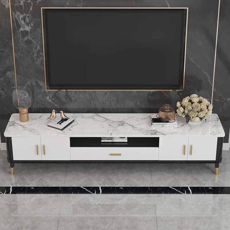 
Marble tea table TV cabinet combination furniture set modern simple light luxury rock panel TV cabinet 