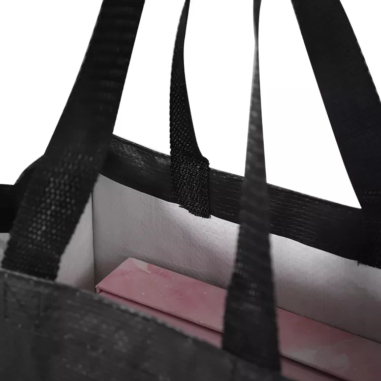 Black custom your own logo printed recyclable grocery packaging pp woven shopping bag tote