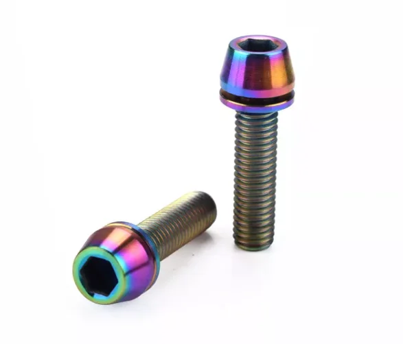 Tapered Head Ti Bolts with Washer for Bike Stem rainbow titanium stainless mtb bicycle bmx bike quill mount holder screw