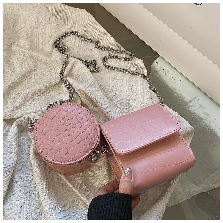 2022 new summer versatile solid color shoulder Pouch Two piece simple crocodile chain crossbody bag