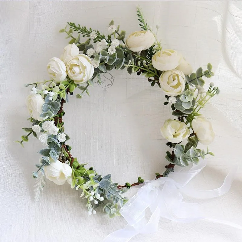 Fashion Floral Christmas Wreath Decoration Hair Accessories Holiday Garland Bride Corolla Wedding Headpiece Rose Hairband