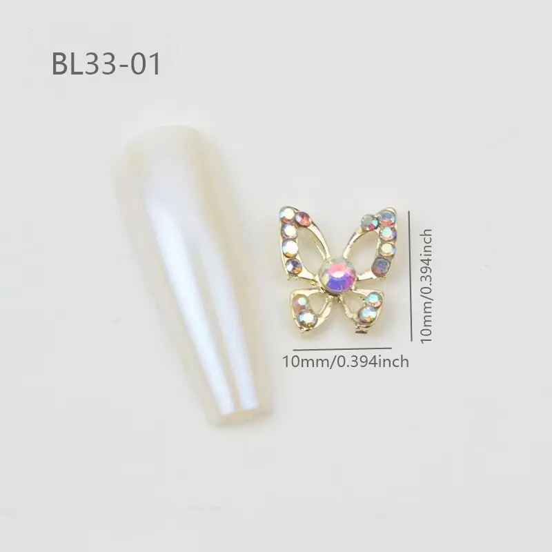 Wholesale 3D Luxury Jewelry Designer Nail Charms Metal Hollow Out Butterfly Nail Art Rhinestone Decorations