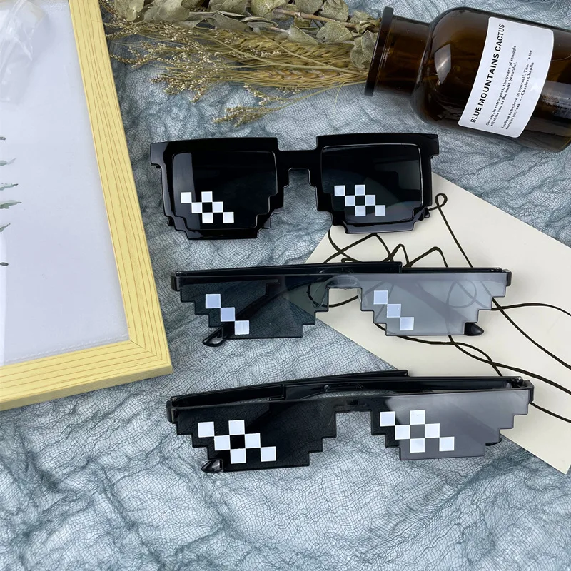 Square Mosaic Sunglasses Personality Pixel Funny Sunglasses One Single Double Row Mosaic