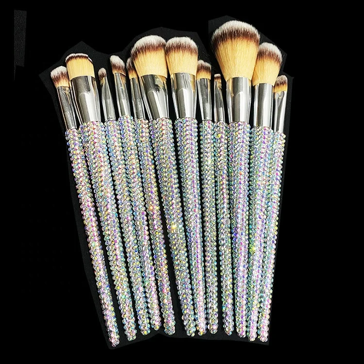 Hot sale shining handmade diamond handle makeup brush bling rhinestone pearl cosmetic brush set