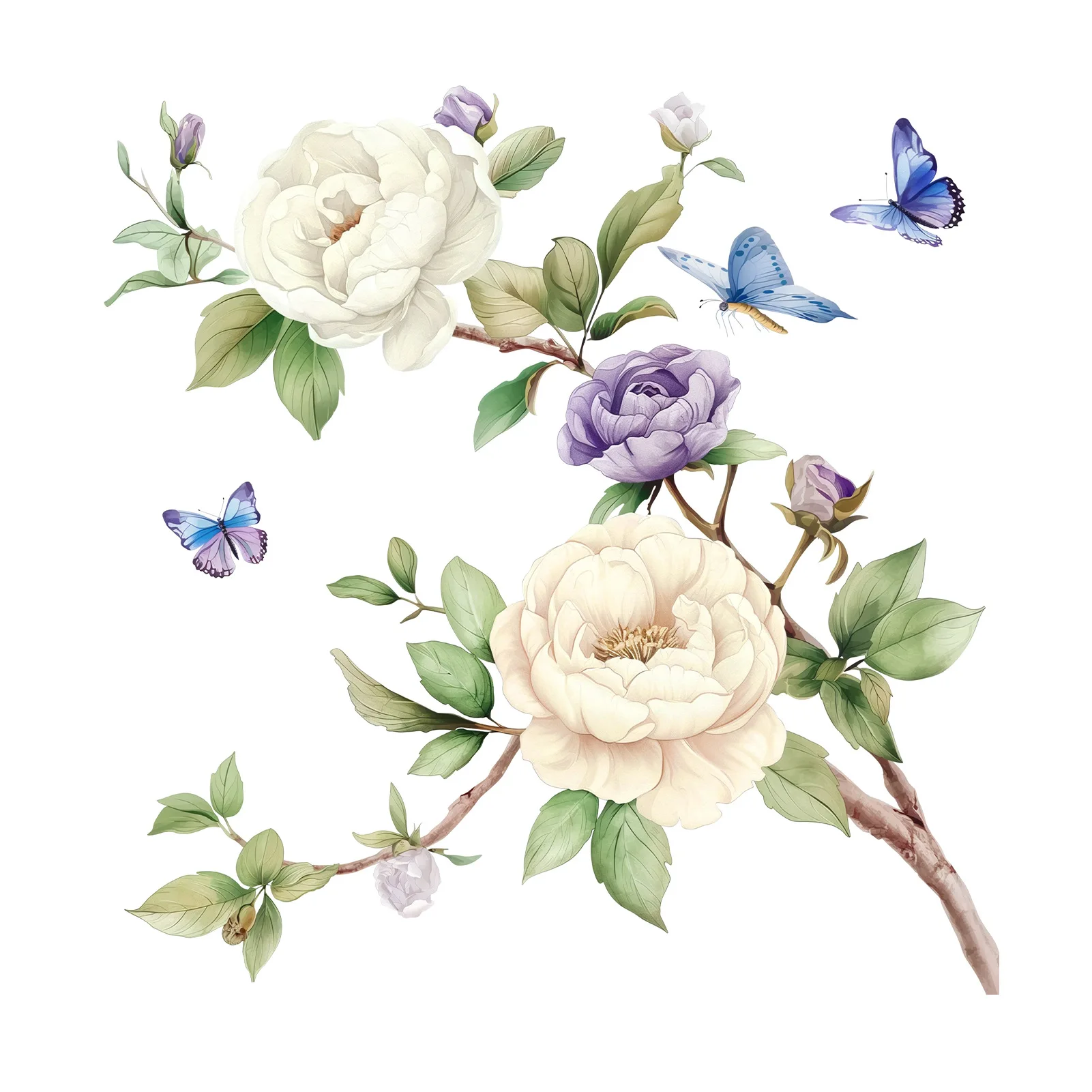 Pvc Wallpaper Peony Flowers Butterfly Wall Stickers Flower Sticker For Room Decoration