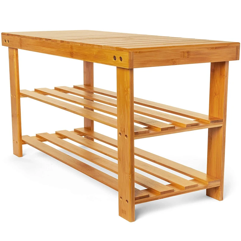 Household multifunctional shoe storage rack porch multi-layer shoe cabinet seatable bamboo 3-tier shoe rack