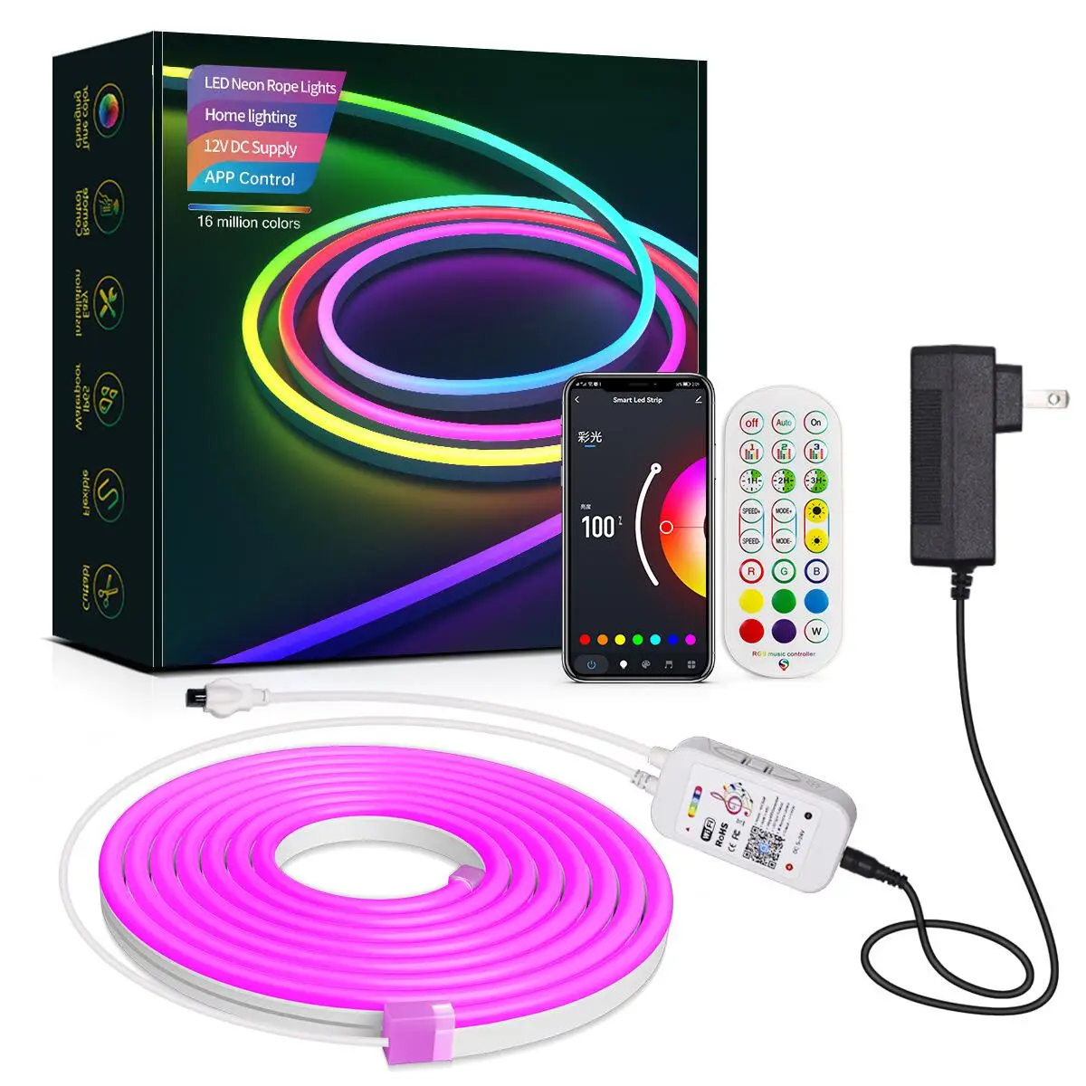 New WiFi smart silicone led led light strip  rgb color music colorful light waterproof neon strip light