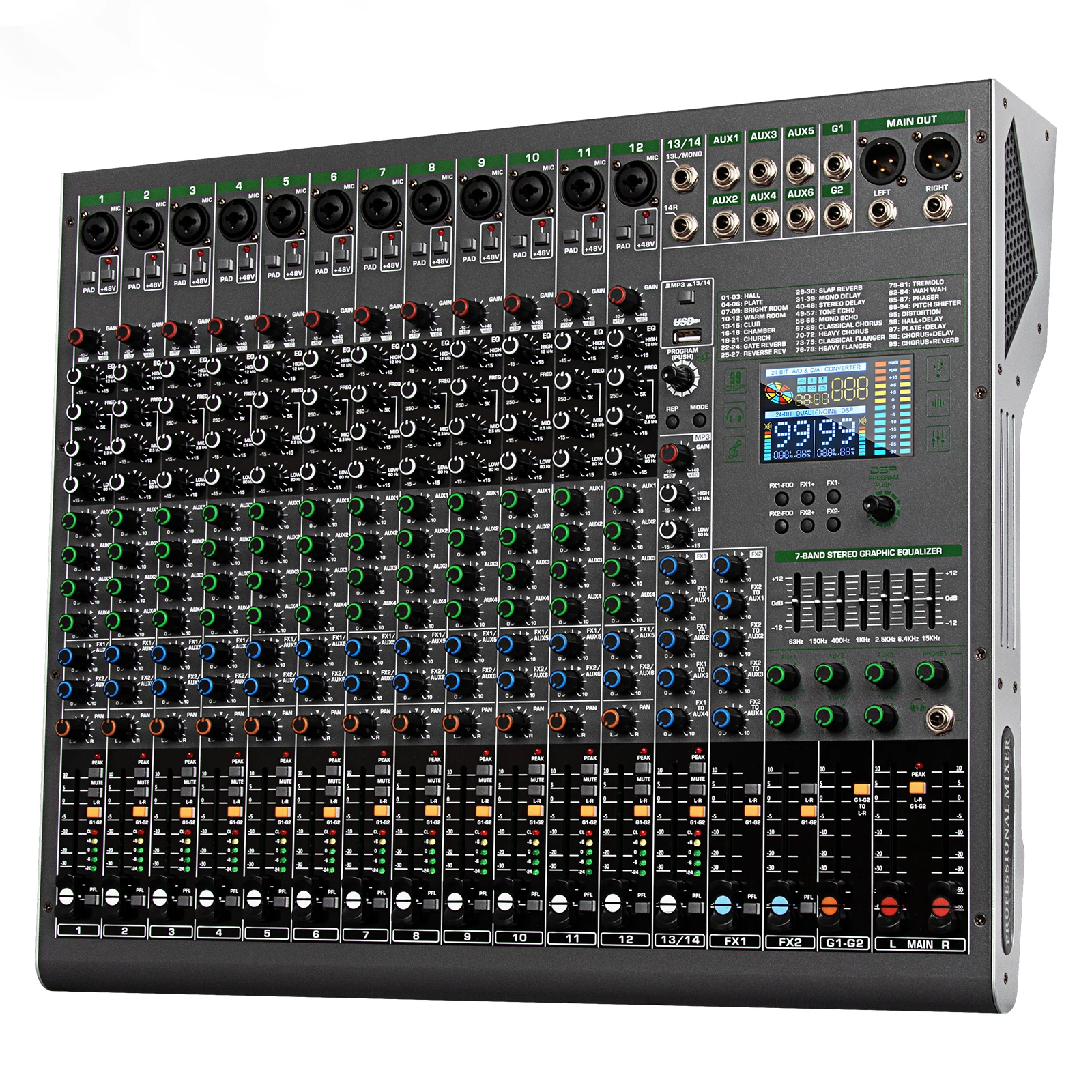 Biner Professional TG14 99-effect DSP Audio Console Mixer 14 Channel USB Interface audio console