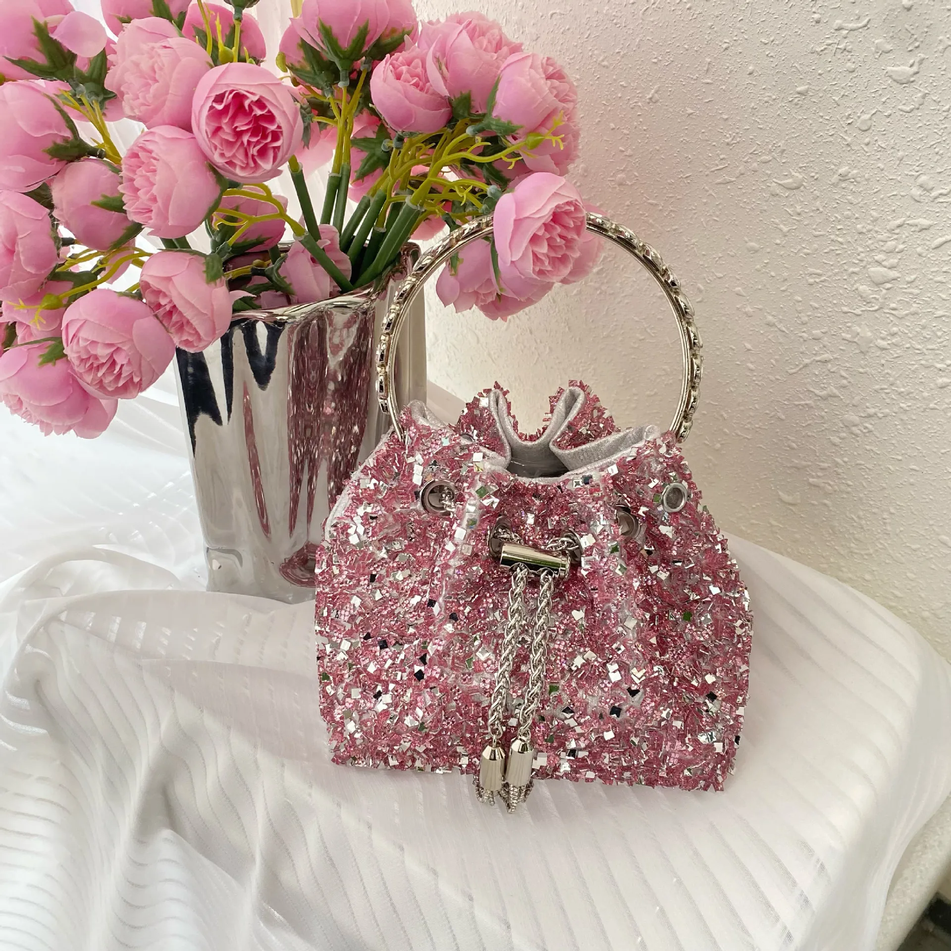 Upgrade Rhinestone Evening Bag Bling Purse Sparkly Diamond Silver Clutch Purses for Women Party Club Wedding Prom