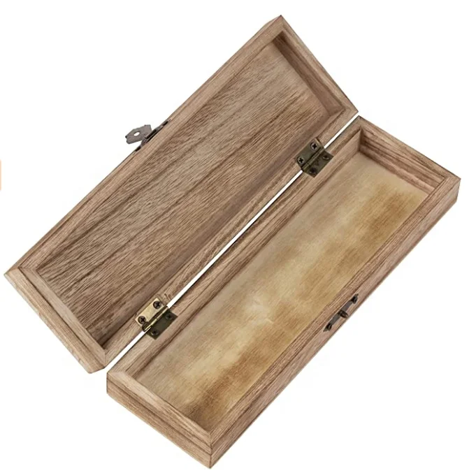 Wooden Pencil Case 2-Pack Wood Pen Pencil Box Rustic Desk Organizer Hinged Lid with Clasp Closure