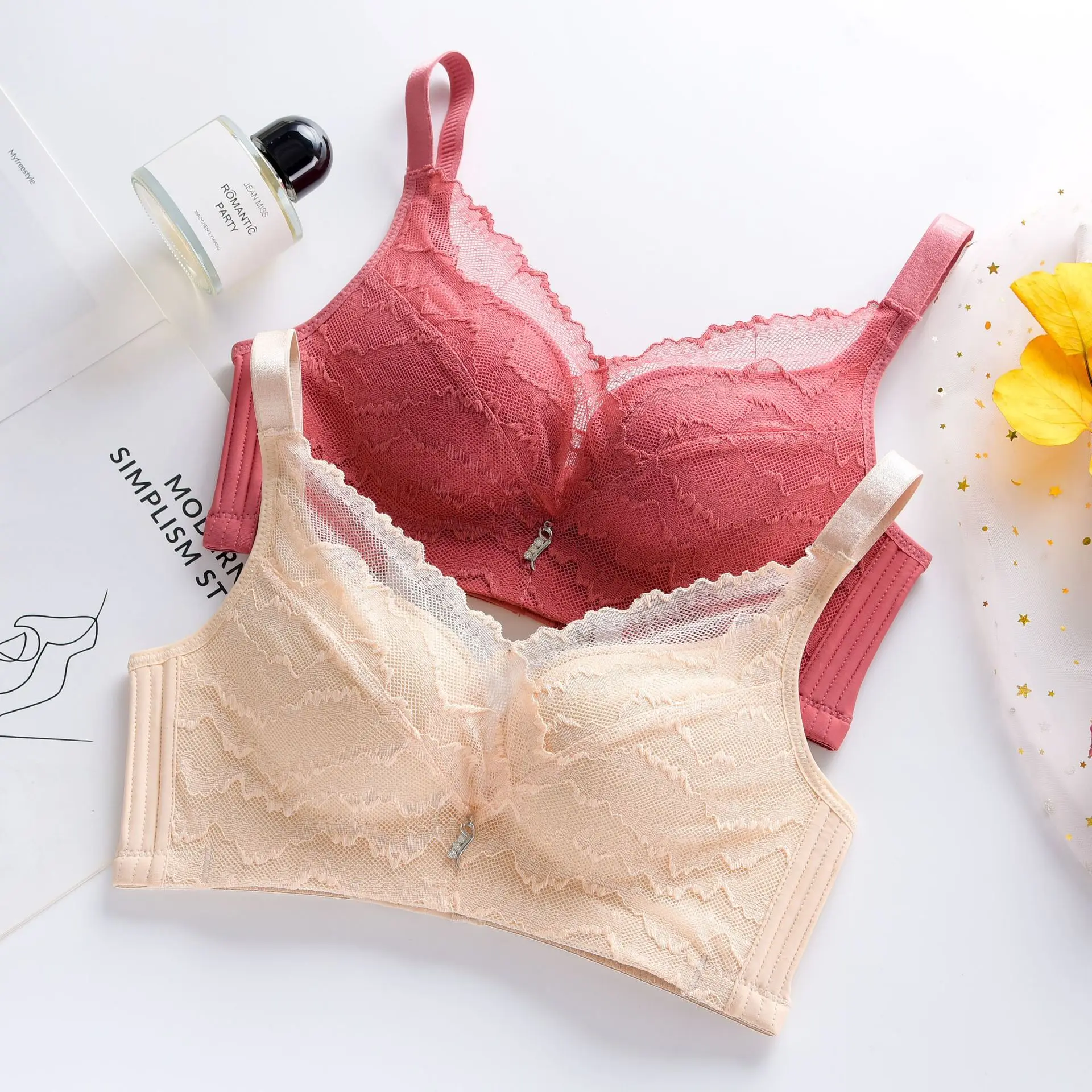 Fashion Ledis Bra Soft Cup Wireless Bra Women Plus Size Sexy Crop Top Lace Bralette Ladies Bra with Lace in Front