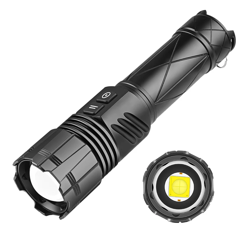 XHP70 30W 1500m LED Flashlights Type-C Charging Patrol Zoom Glare Multifunctional 1200lumens Emergency Camping Light Torch