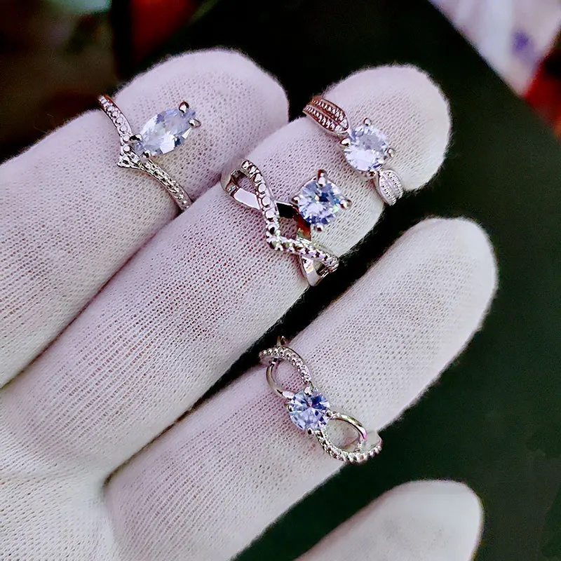 bulk sale cheap wedding diamond women ring jewelry korean style zinc alloy KC gold zirconia patterned rings for girls