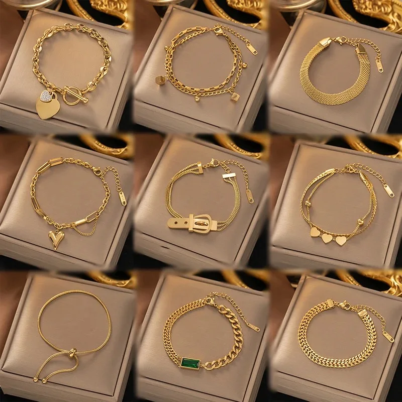 Free samples Stainless Steel Bracelets Hippie Gothic Pearl Chain Pendants Fashion Bracelet For Women Jewelry