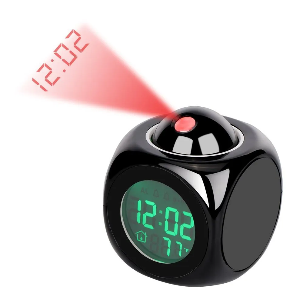 Tabletop Talking Voice Prompt Thermometer Snooze Function Desk LCD Projection LED Display Time Digital Alarm Clock