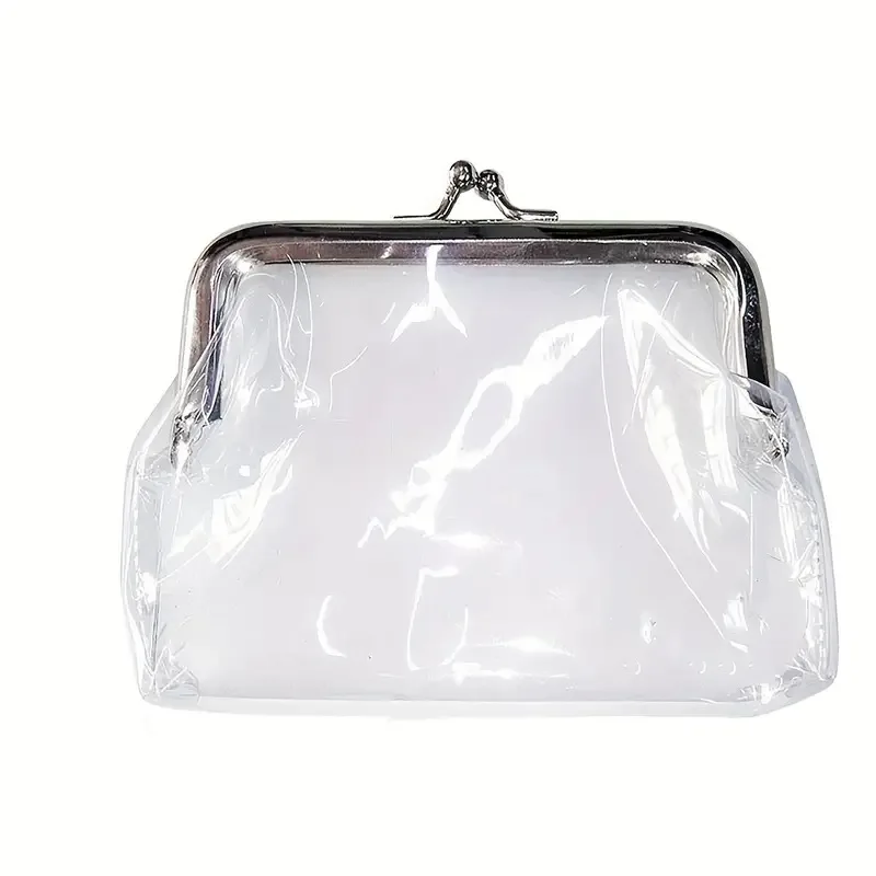 Wholesale Small Clear Vinyl Coin Purse Cash Organizer Transparent PVC See Through Kiss Lock Wallet