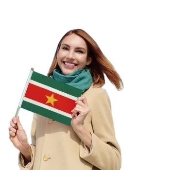 2024 Factory Hot Sale Suriname  Wooden Pole Hand-Waved Flag  for General Holiday