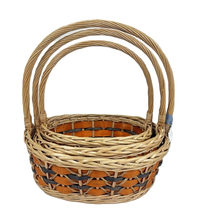 Hand Woven Wicker Wood Chip Gift Basket