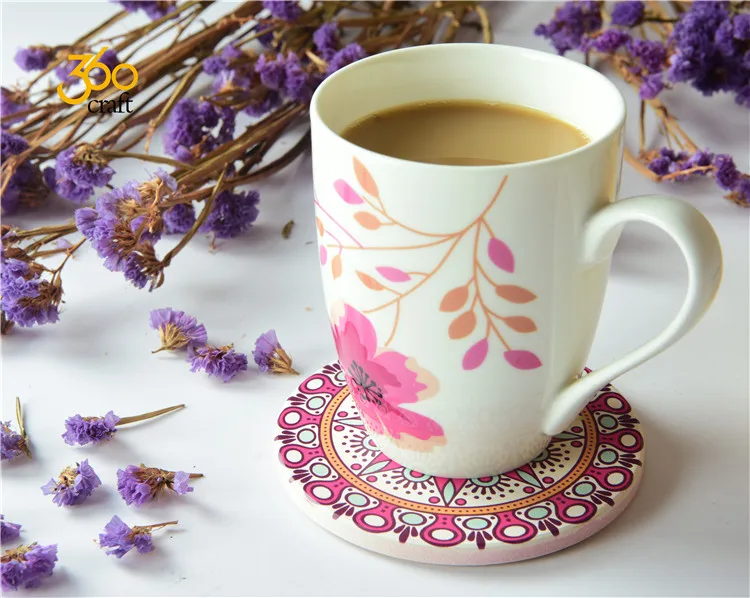 Пользовательский Печатный водовпитывающий круглый напиток пиво Кофе Вино керамическая чашка набор подставок с держателем