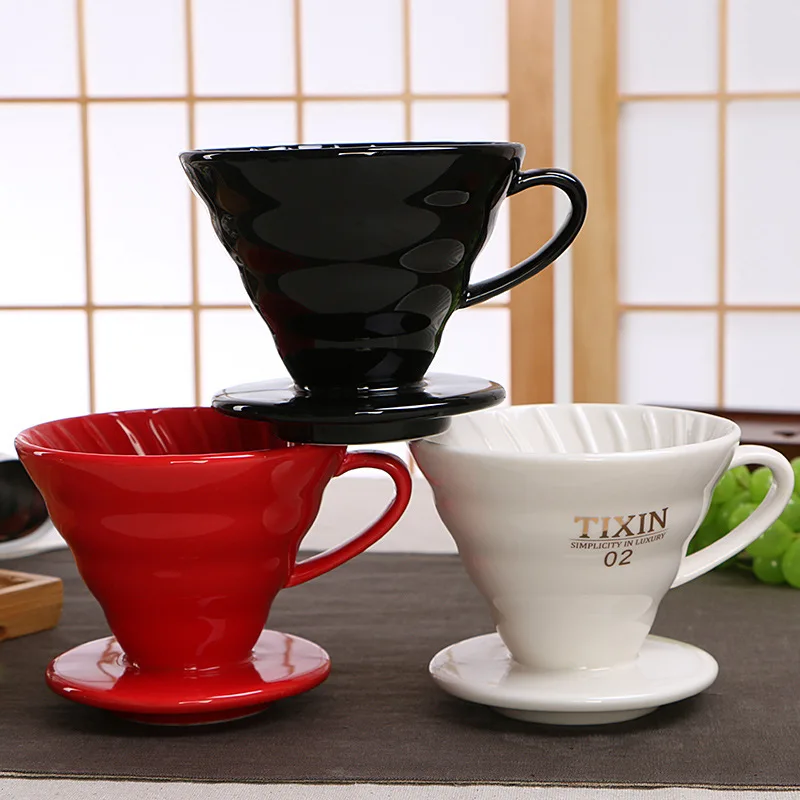 Wholesale Color V60 Colorful Ceramic Porcelain Pour Over V Shaped Brewer Portable Coffee Drip Dripper Filter Set With Cup Stand