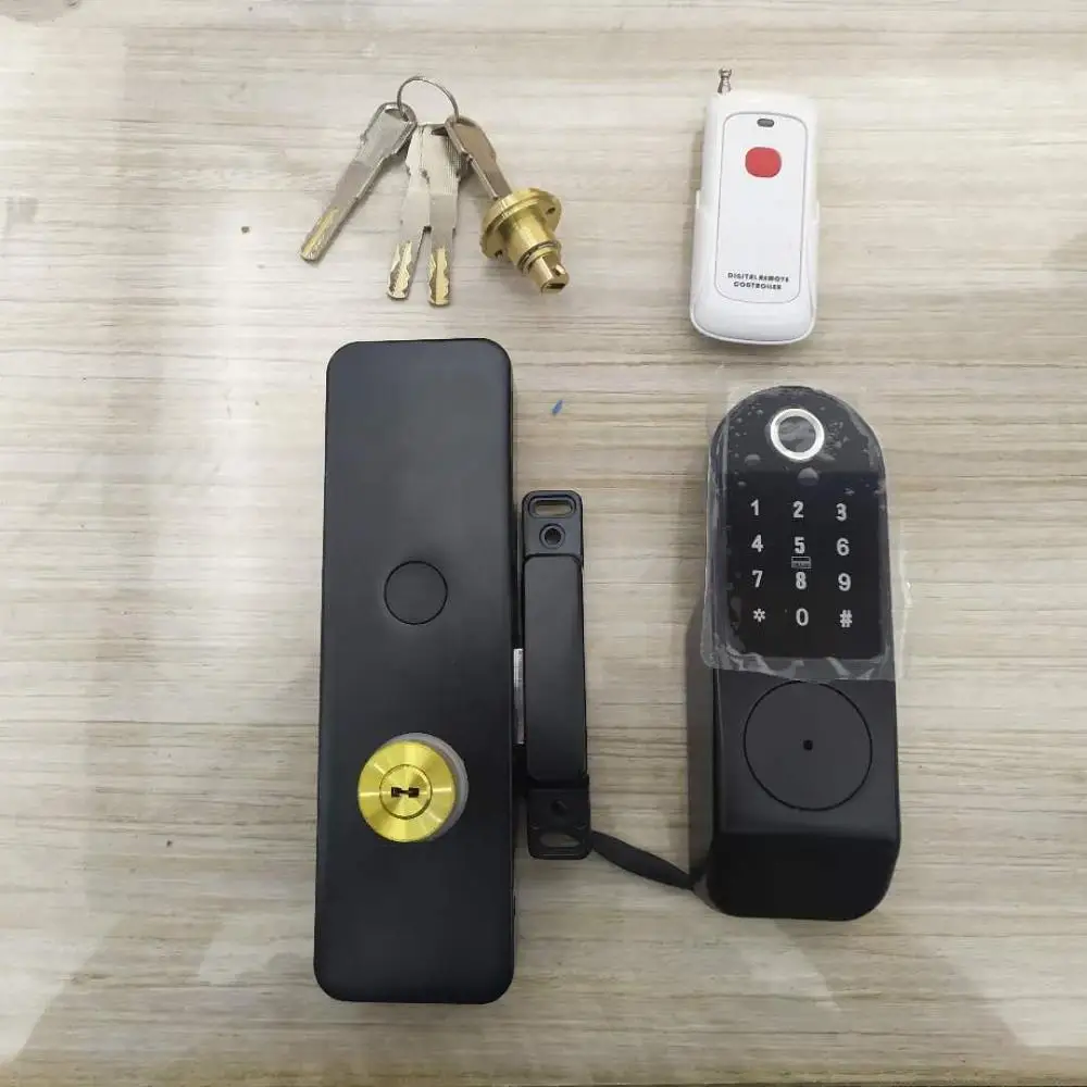 
smart electric rim lock app WIFI invisible IP65 waterproof outdoor fingerprint gate lock keypad card door lock 