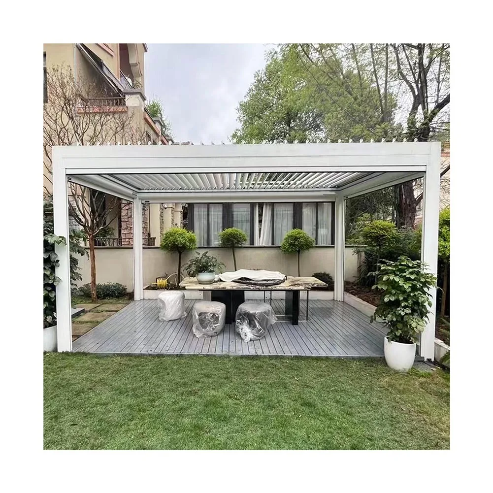 Garraf 3*3 3*4 China Modern Pergola With Sliding Canopy Wave Shade Sail With Remote Control System